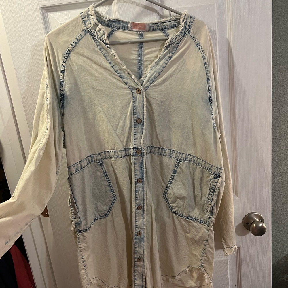 Cream and Blue Button-Up dress/tunic